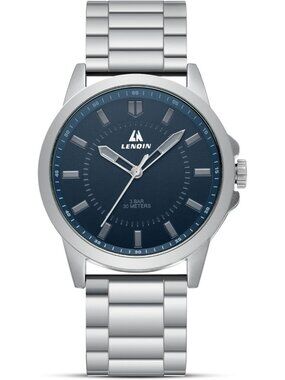 Men's Silver And Blue Classic Waterproof Stainless Analog Quartz Luxury Watch